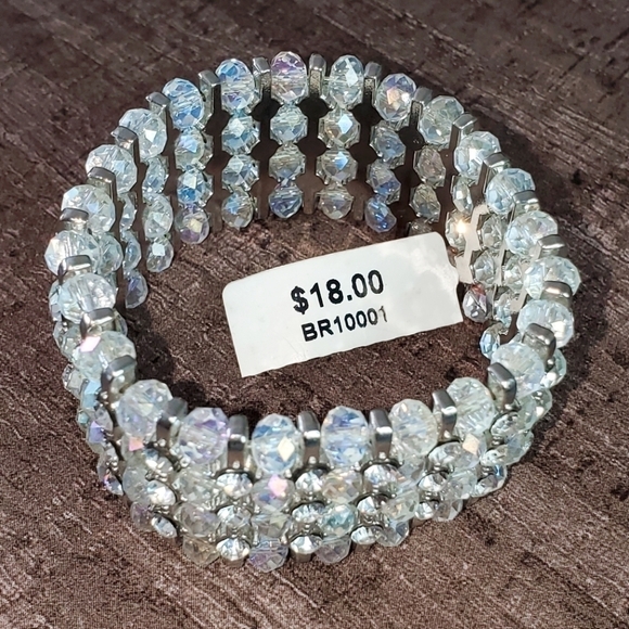 Rhinestone, Crystal Bead stretchy Bracelet, 1" - Picture 5 of 12